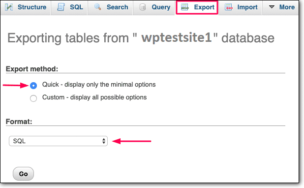 Manual Database Export