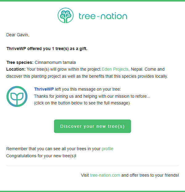 Plant a tree email