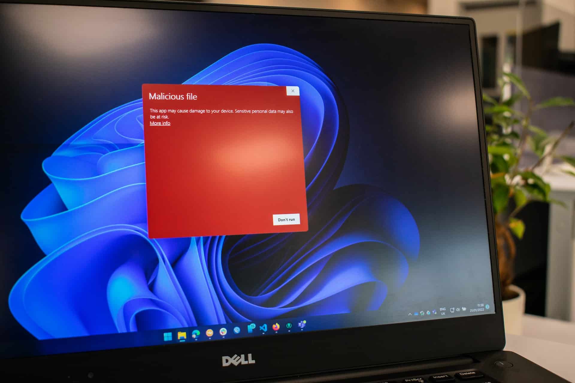 Laptop showing malicious file